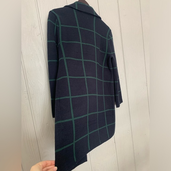 Anne Klein Green Navy Plaid Open Front Cardigan jacket gold buttons Size Small - Picture 7 of 8